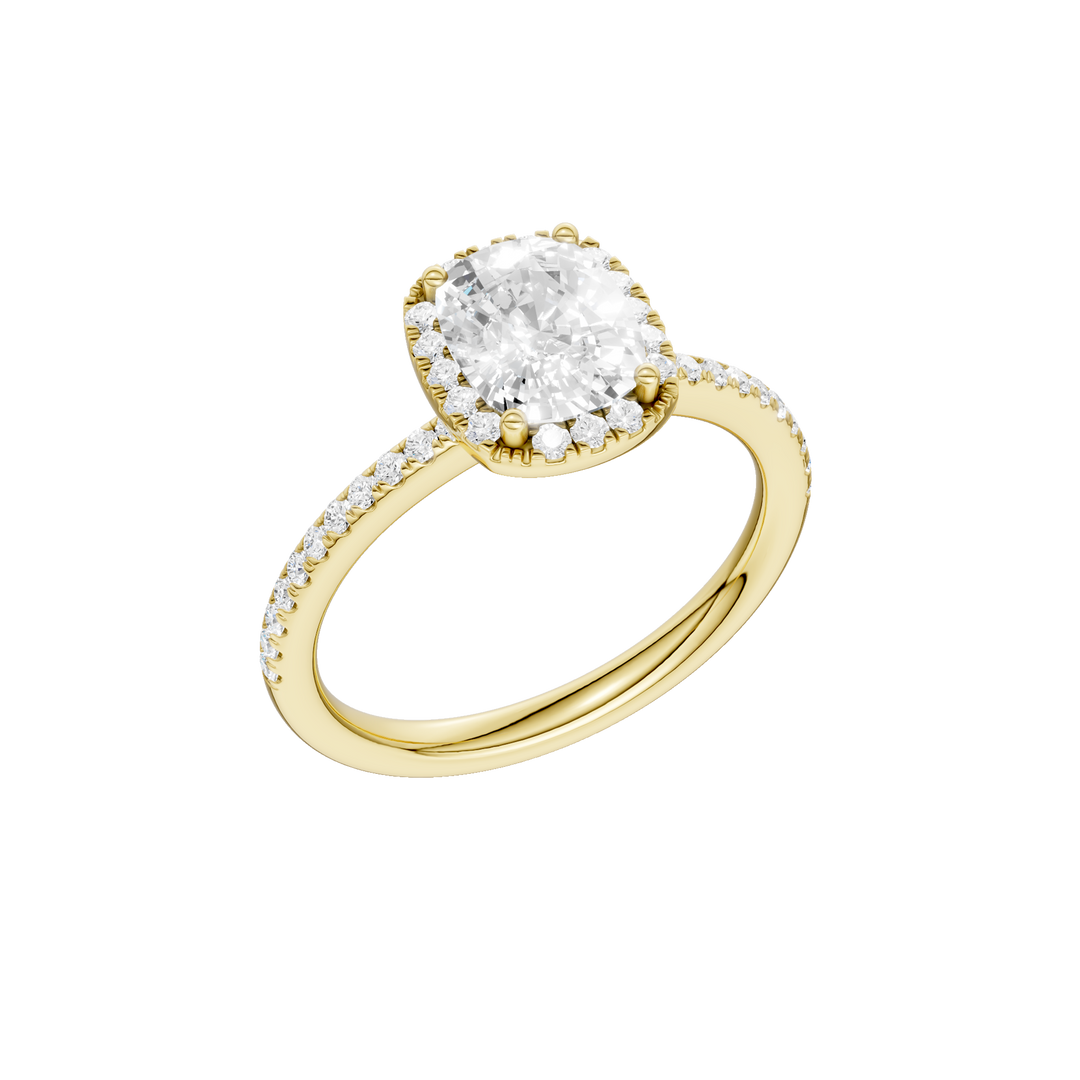 Petite Halo/Peg Head Engagement Ring (Elongated Cushion) in 14K Yellow Gold – Silvadi Jewelry Aurora CO