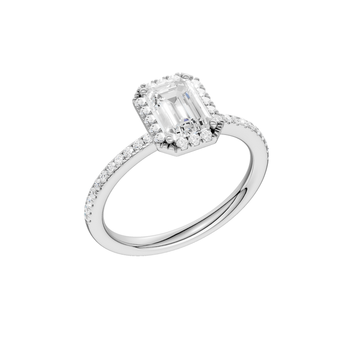 Petite Halo/Peg Head Engagement Ring (Emerald) in 14K White Gold – Silvadi Jewelry Aurora CO