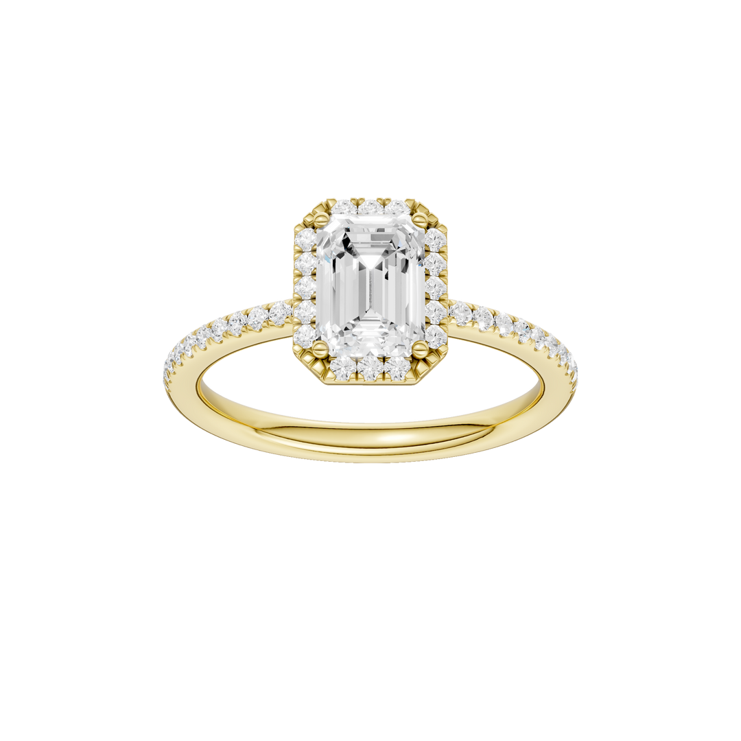 Petite Halo/Peg Head Engagement Ring (Emerald) in 14K Yellow Gold – Silvadi Jewelry Aurora CO