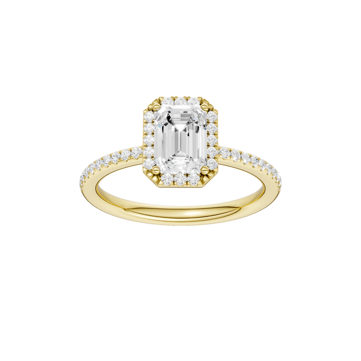 Petite Halo/Peg Head Engagement Ring (Emerald) in 14K Yellow Gold – Silvadi Jewelry Aurora CO