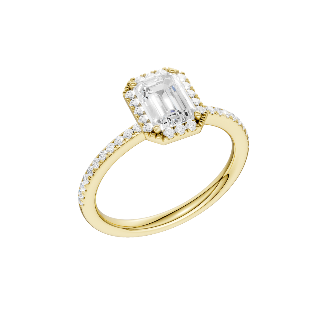 Petite Halo/Peg Head Engagement Ring (Emerald) in 14K Yellow Gold – Silvadi Jewelry Aurora CO