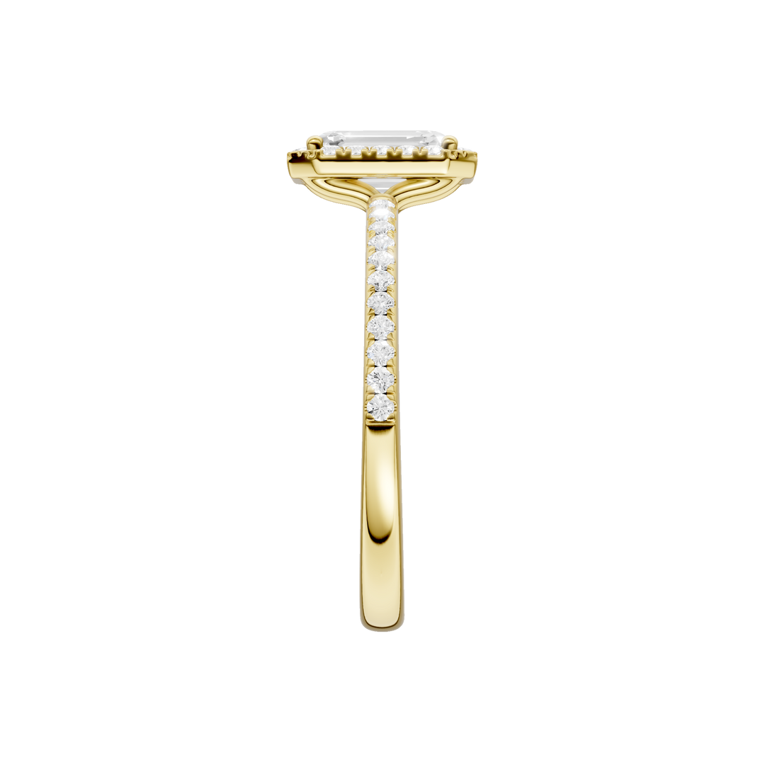 Petite Halo/Peg Head Engagement Ring (Emerald) in 14K Yellow Gold – Silvadi Jewelry Aurora CO