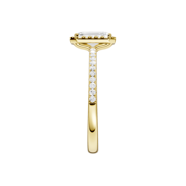 Petite Halo/Peg Head Engagement Ring (Emerald) in 14K Yellow Gold – Silvadi Jewelry Aurora CO