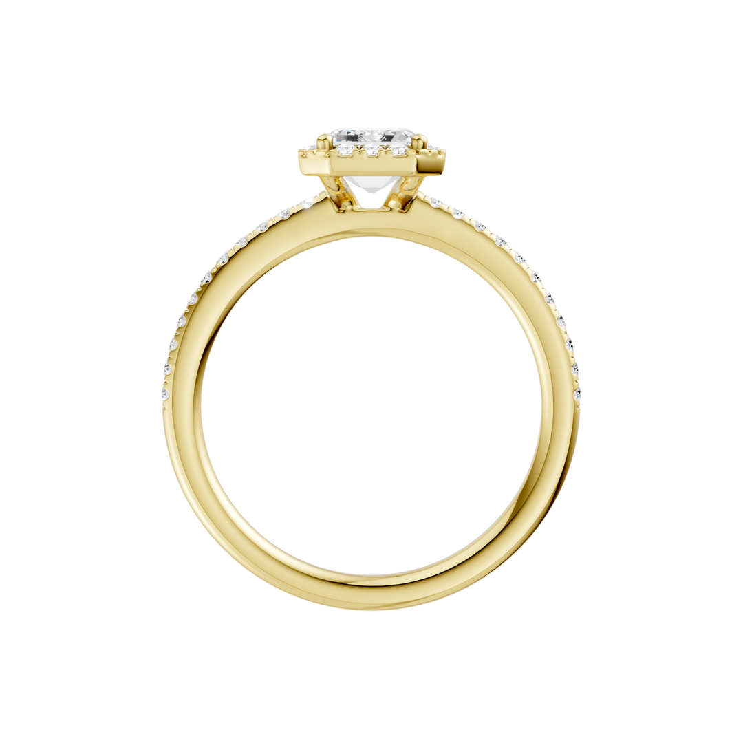 Petite Halo/Peg Head Engagement Ring (Emerald) in 14K Yellow Gold – Silvadi Jewelry Aurora CO