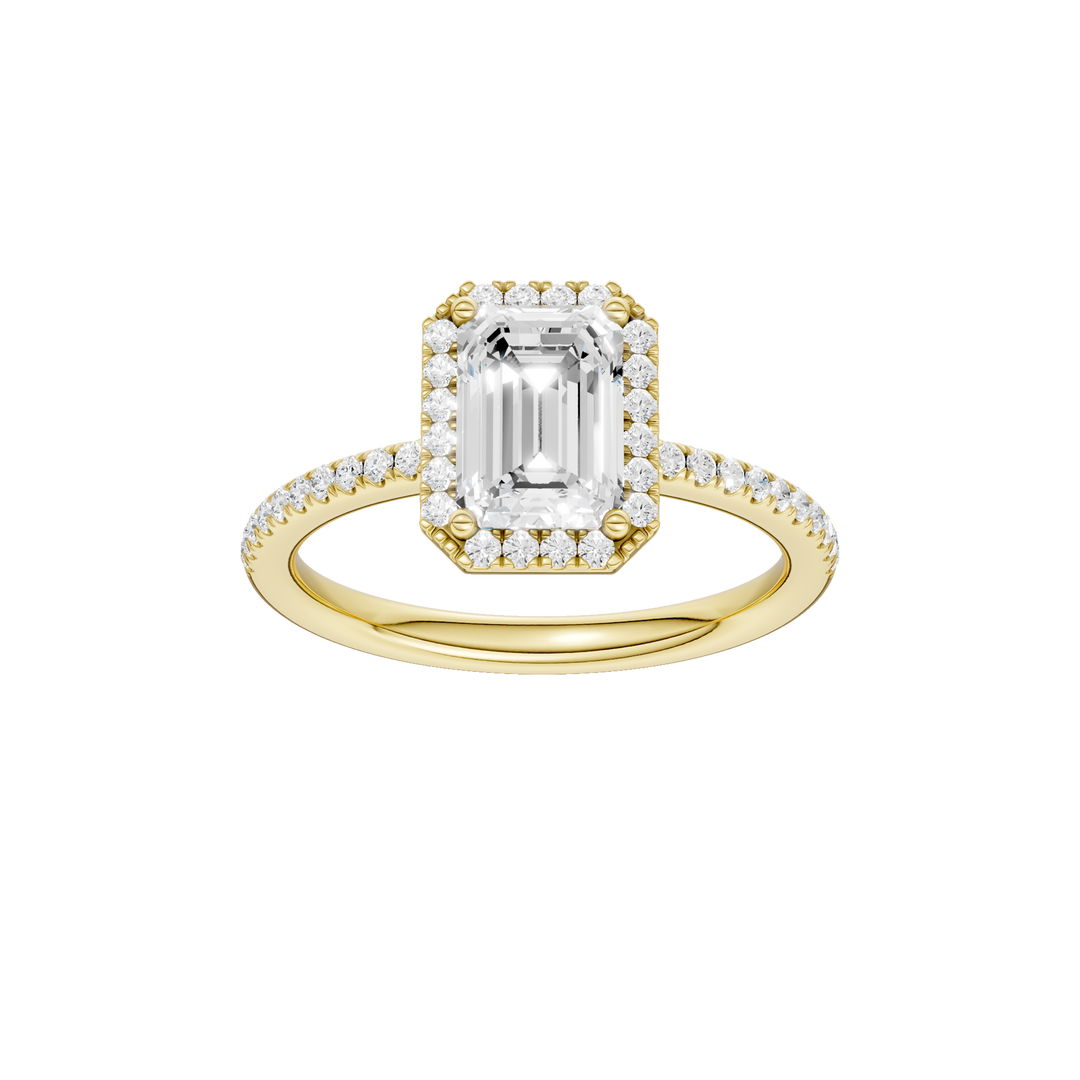 Petite Halo/Peg Head Engagement Ring (Emerald) in 14K Yellow Gold – Silvadi Jewelry Aurora CO