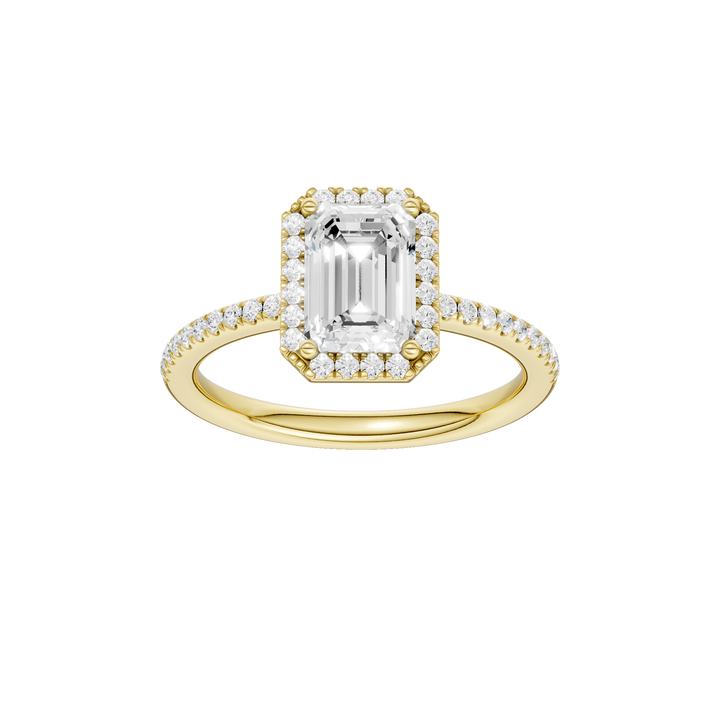 Petite Halo/Peg Head Engagement Ring (Emerald) in 14K Yellow Gold – Silvadi Jewelry Aurora CO