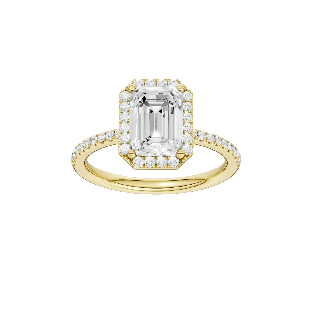 Petite Halo/Peg Head Engagement Ring (Emerald) in 14K Yellow Gold – Silvadi Jewelry Aurora CO