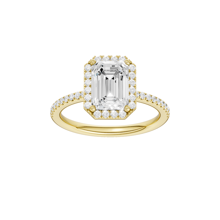 Petite Halo/Peg Head Engagement Ring (Emerald) in 14K Yellow Gold – Silvadi Jewelry Aurora CO