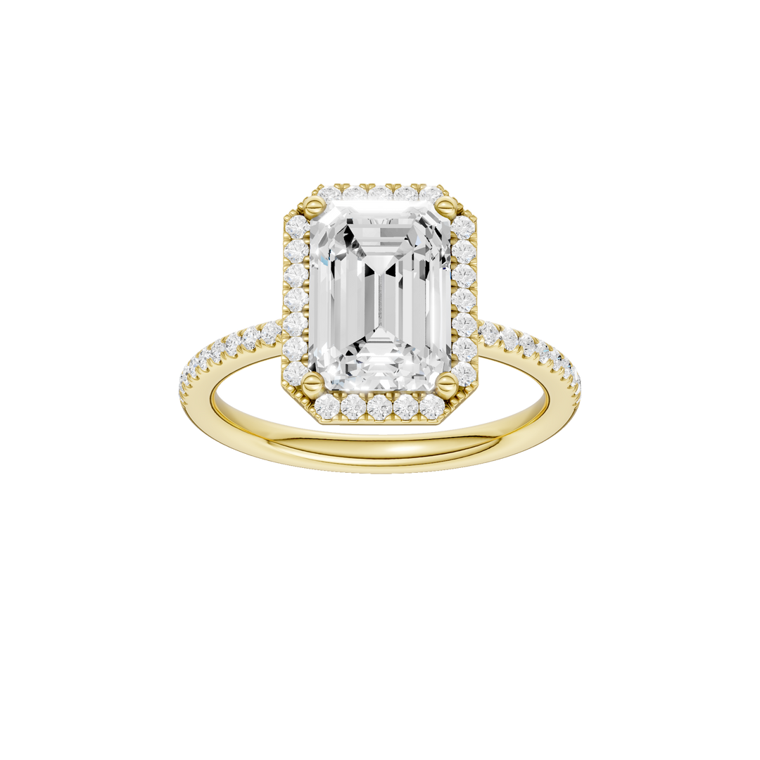 Petite Halo/Peg Head Engagement Ring (Emerald) in 14K Yellow Gold – Silvadi Jewelry Aurora CO