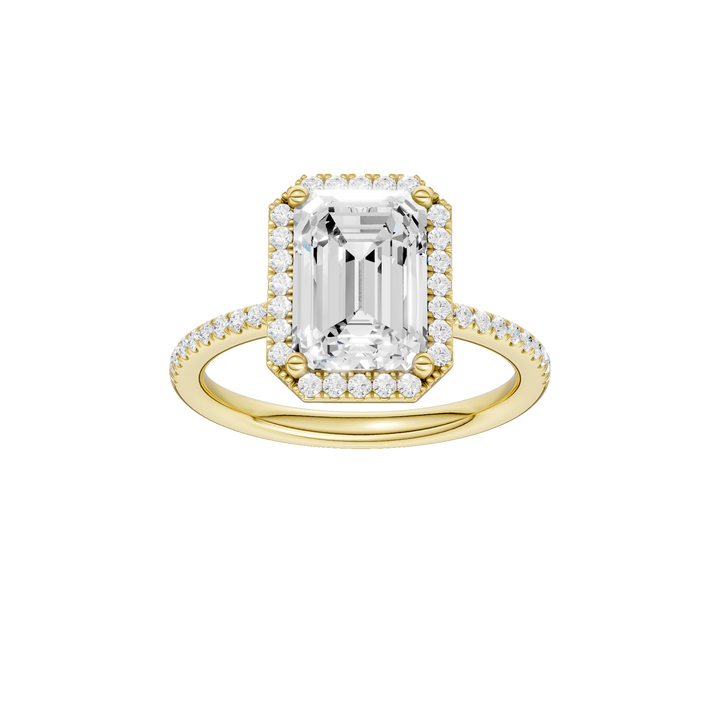 Petite Halo/Peg Head Engagement Ring (Emerald) in 14K Yellow Gold – Silvadi Jewelry Aurora CO