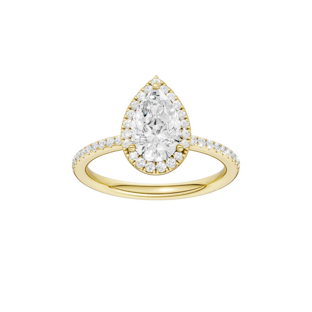 Petite Halo/Peg Head Engagement Ring (Pear) in 14K Yellow Gold – Silvadi Jewelry Aurora CO