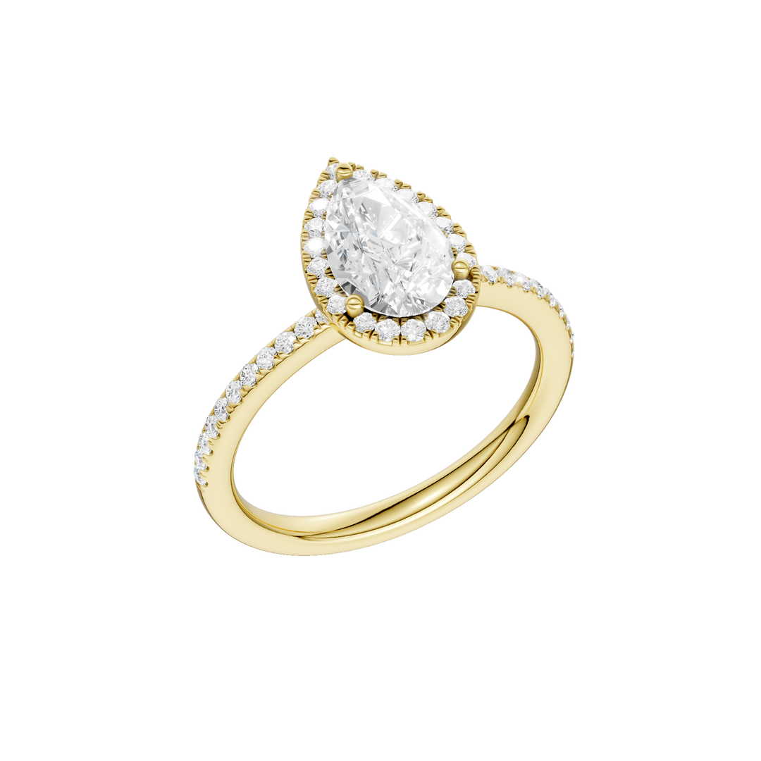 Petite Halo/Peg Head Engagement Ring (Pear) in 14K Yellow Gold – Silvadi Jewelry Aurora CO