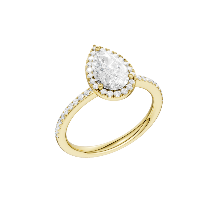 Petite Halo/Peg Head Engagement Ring (Pear) in 14K Yellow Gold – Silvadi Jewelry Aurora CO