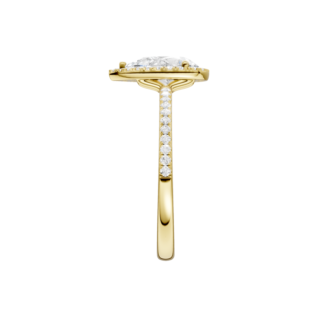 Petite Halo/Peg Head Engagement Ring (Pear) in 14K Yellow Gold – Silvadi Jewelry Aurora CO