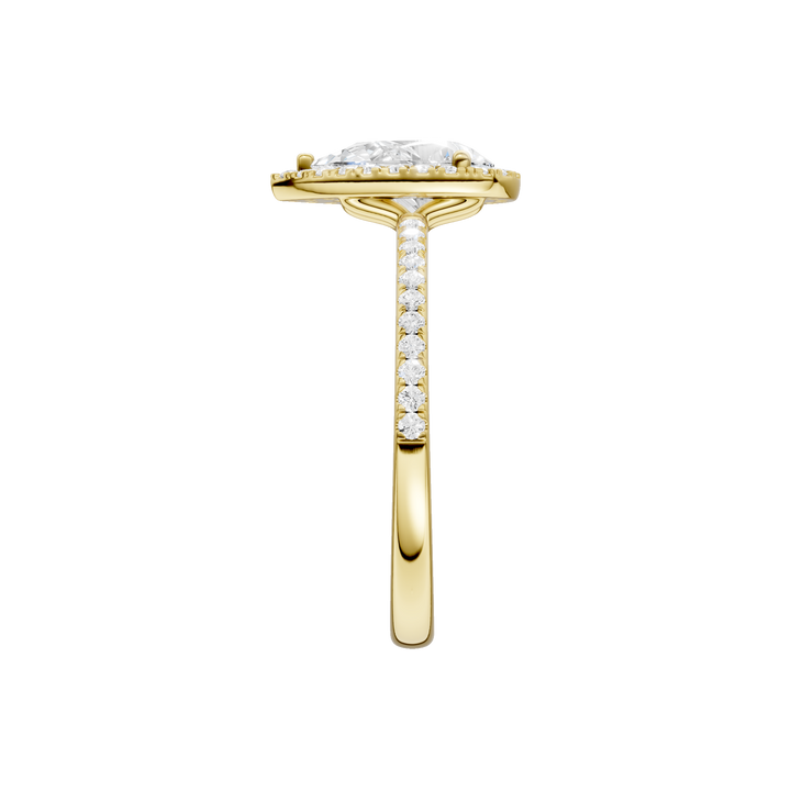 Petite Halo/Peg Head Engagement Ring (Pear) in 14K Yellow Gold – Silvadi Jewelry Aurora CO