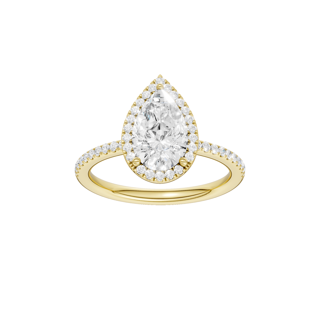 Petite Halo/Peg Head Engagement Ring (Pear) in 14K Yellow Gold – Silvadi Jewelry Aurora CO