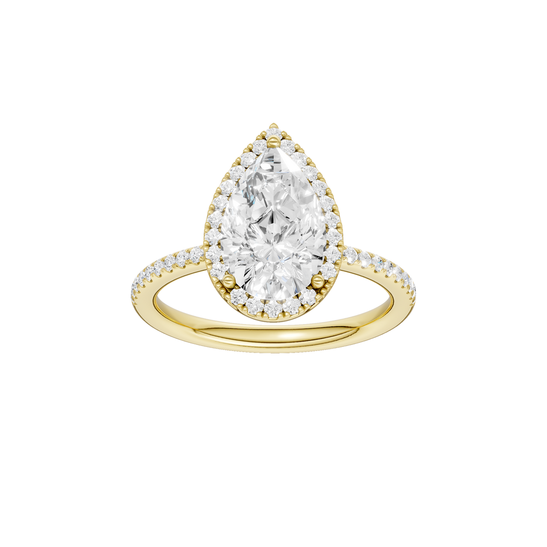 Petite Halo/Peg Head Engagement Ring (Pear) in 14K Yellow Gold – Silvadi Jewelry Aurora CO