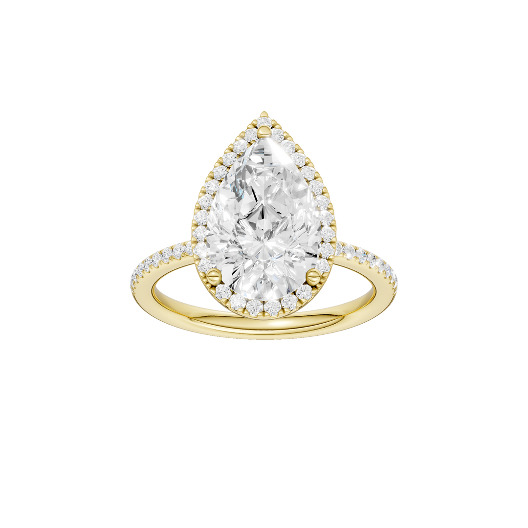 Petite Halo/Peg Head Engagement Ring (Pear) in 14K Yellow Gold – Silvadi Jewelry Aurora CO