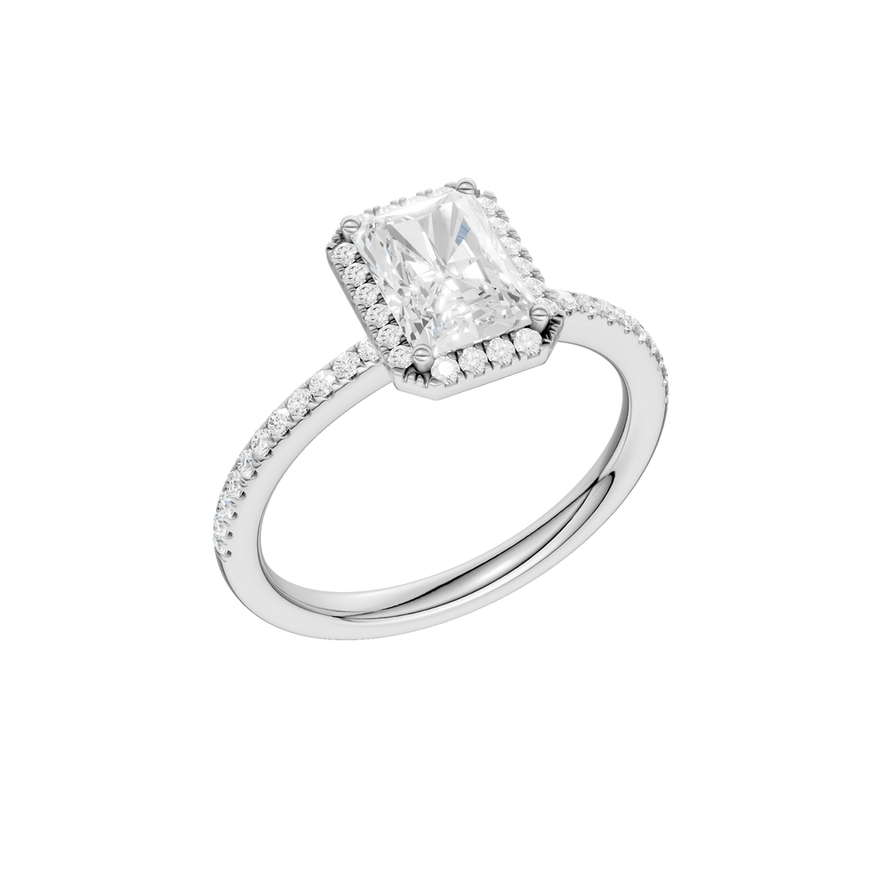 Petite Halo/Peg Head Engagement Ring (Radiant) in 14K White Gold – Silvadi Jewelry Aurora CO