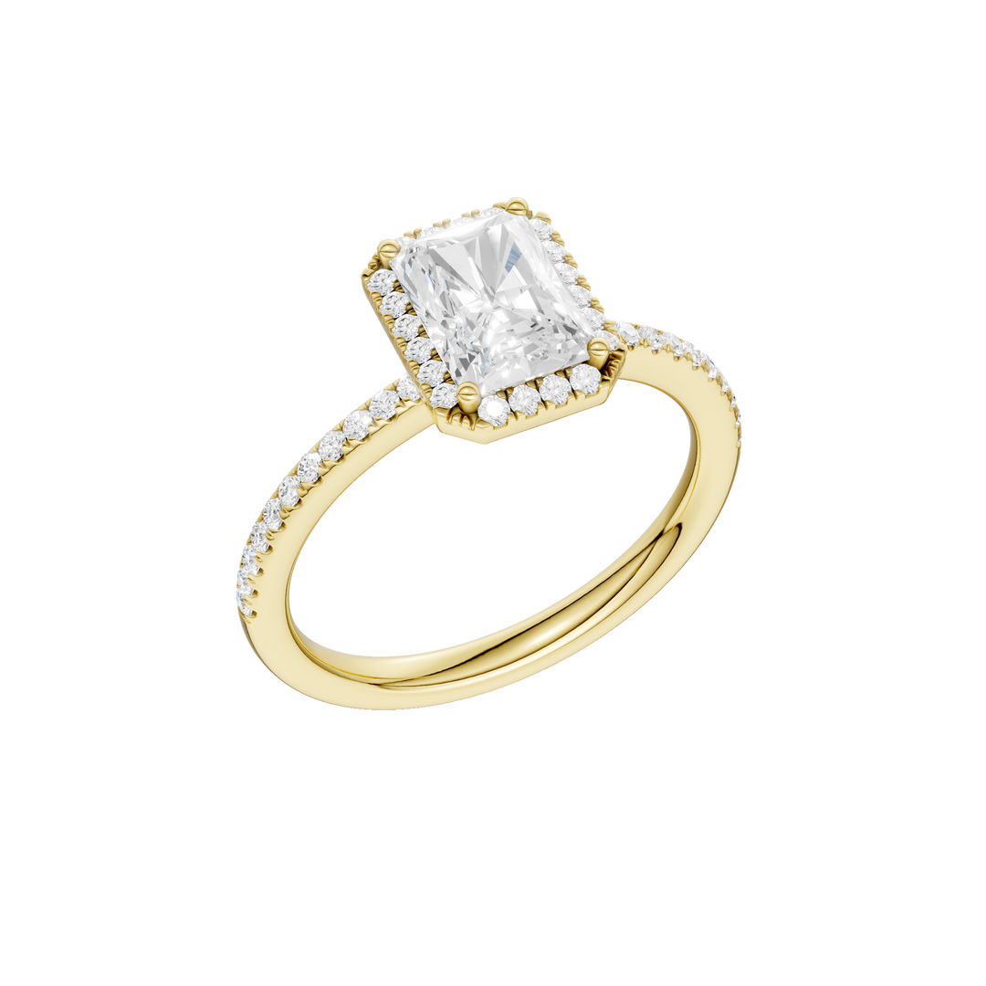 Petite Halo/Peg Head Engagement Ring (Radiant) in 14K Yellow Gold – Silvadi Jewelry Aurora CO