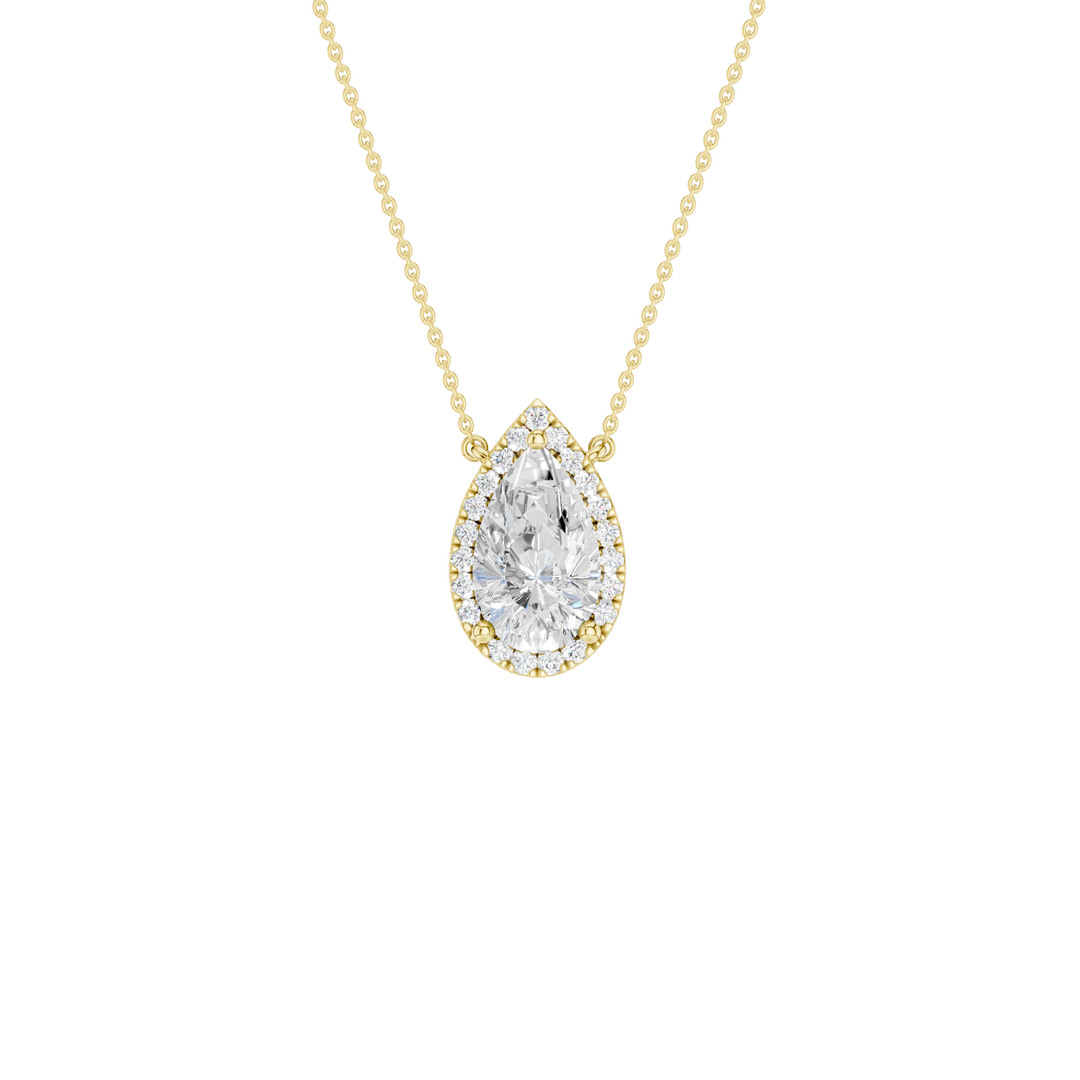 Petite Halo Pendant (Pear) in 14K Yellow Gold – Silvadi Jewelry Aurora CO