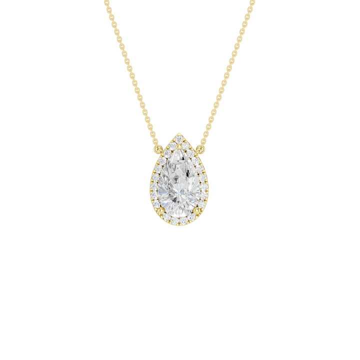 Petite Halo Pendant (Pear) in 14K Yellow Gold – Silvadi Jewelry Aurora CO