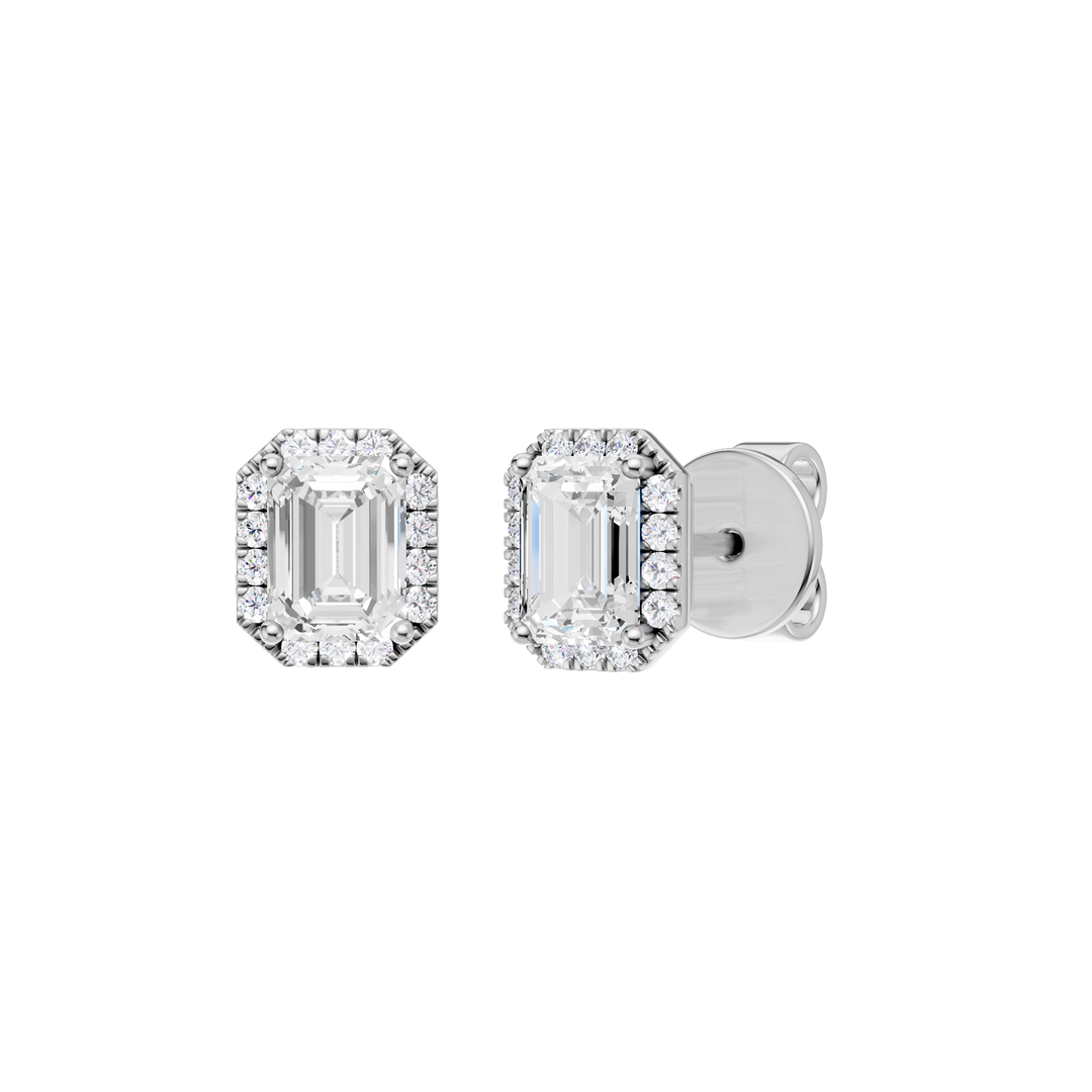 Petite Halo Stud Earrings (Emerald) in 14K White Gold – Silvadi Jewelry Aurora CO