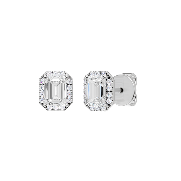 Petite Halo Stud Earrings (Emerald) in 14K White Gold – Silvadi Jewelry Aurora CO
