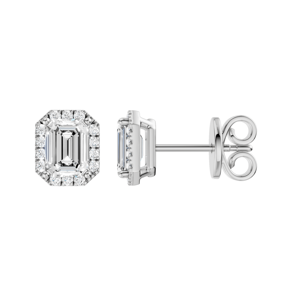 Petite Halo Stud Earrings (Emerald) in 14K White Gold – Silvadi Jewelry Aurora CO