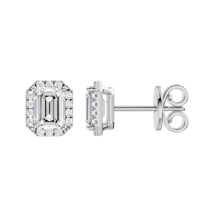 Petite Halo Stud Earrings (Emerald) in 14K White Gold – Silvadi Jewelry Aurora CO
