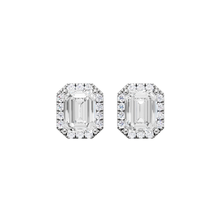 Petite Halo Stud Earrings (Emerald) in 14K White Gold – Silvadi Jewelry Aurora CO