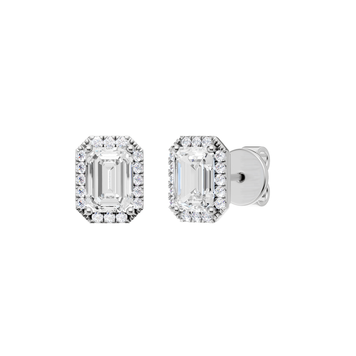 Petite Halo Stud Earrings (Emerald) in 14K White Gold – Silvadi Jewelry Aurora CO