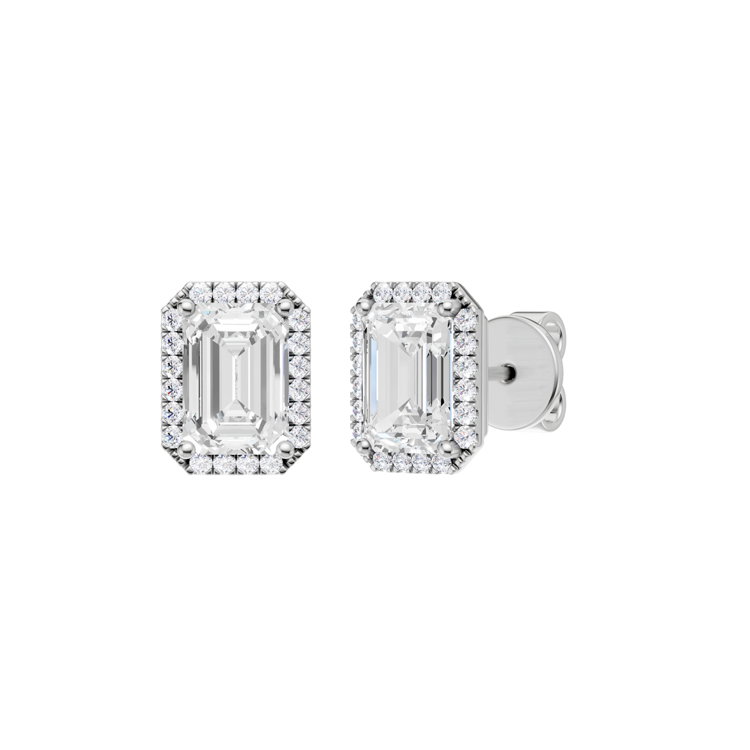 Petite Halo Stud Earrings (Emerald) in 14K White Gold – Silvadi Jewelry Aurora CO