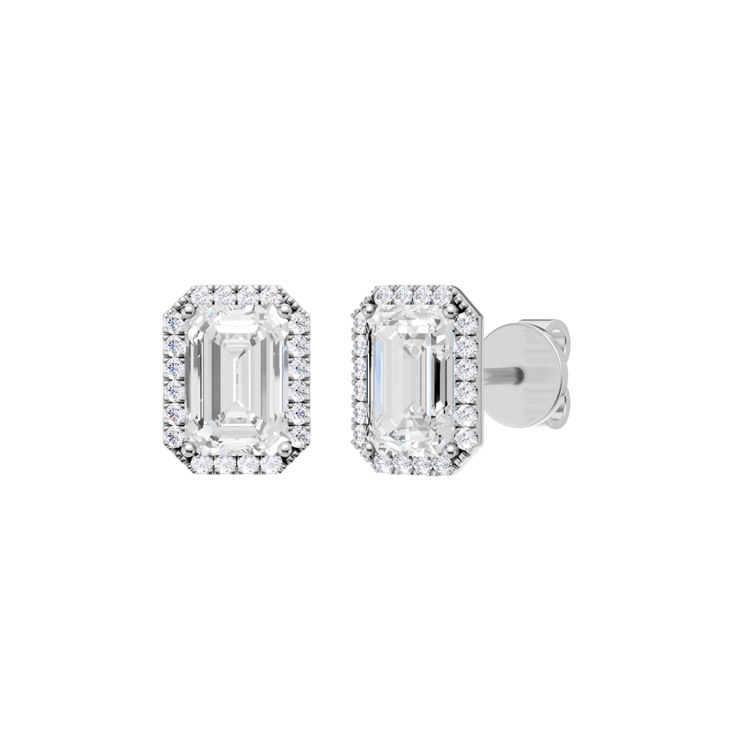 Petite Halo Stud Earrings (Emerald) in 14K White Gold – Silvadi Jewelry Aurora CO