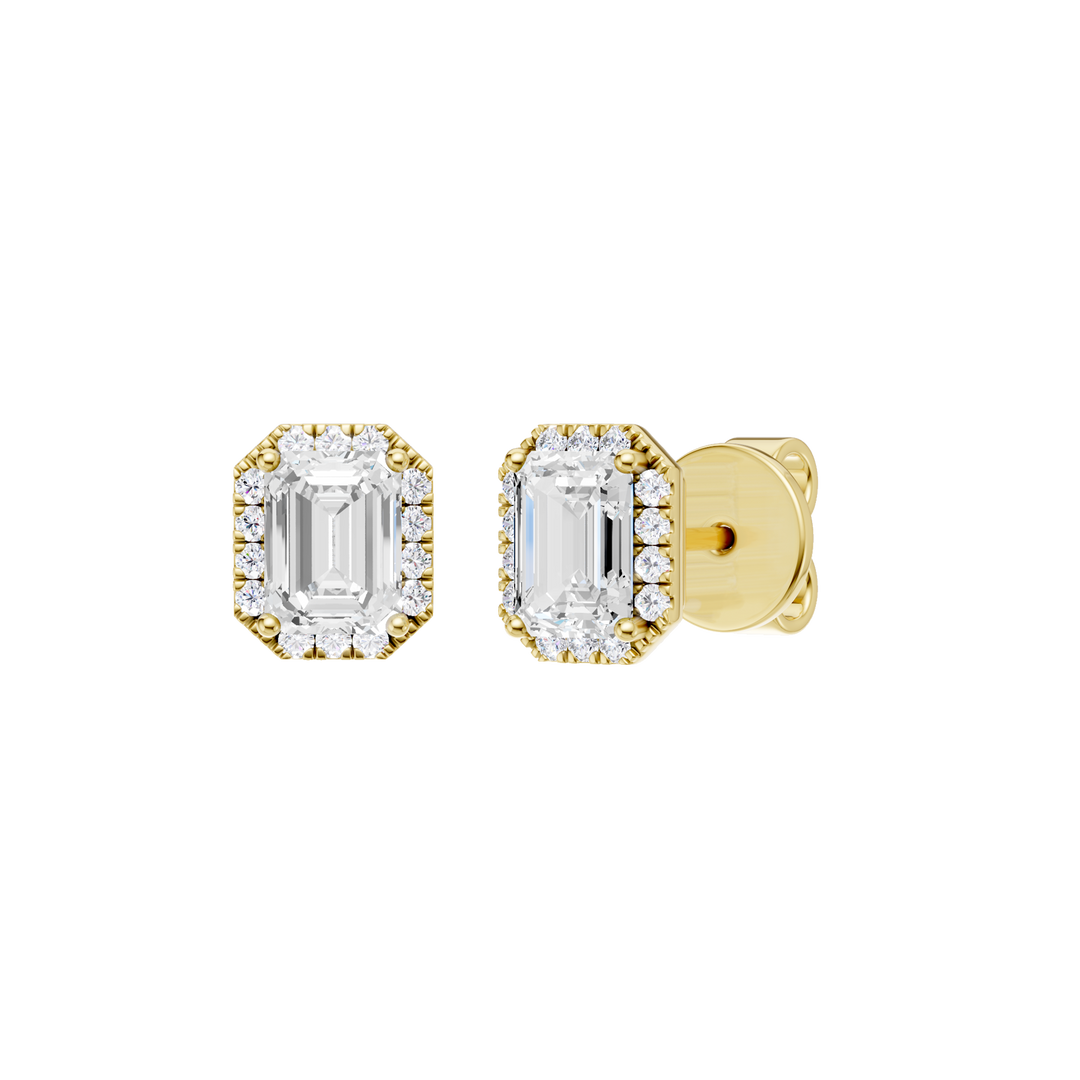 Petite Halo Stud Earrings (Emerald) in 14K Yellow Gold – Silvadi Jewelry Aurora CO