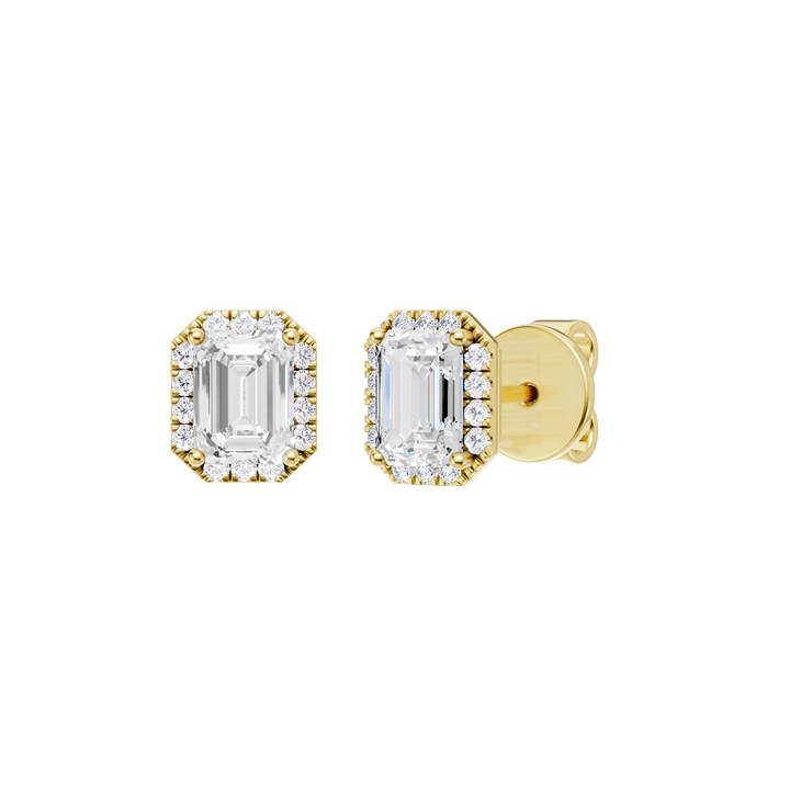 Petite Halo Stud Earrings (Emerald) in 14K Yellow Gold – Silvadi Jewelry Aurora CO