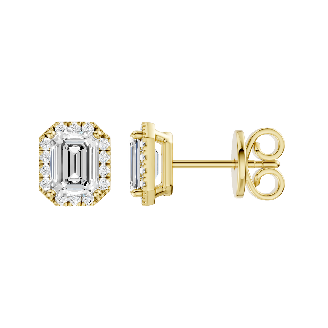 Petite Halo Stud Earrings (Emerald) in 14K Yellow Gold – Silvadi Jewelry Aurora CO