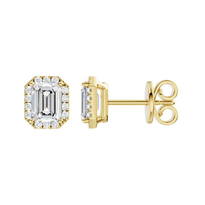 Petite Halo Stud Earrings (Emerald) in 14K Yellow Gold – Silvadi Jewelry Aurora CO