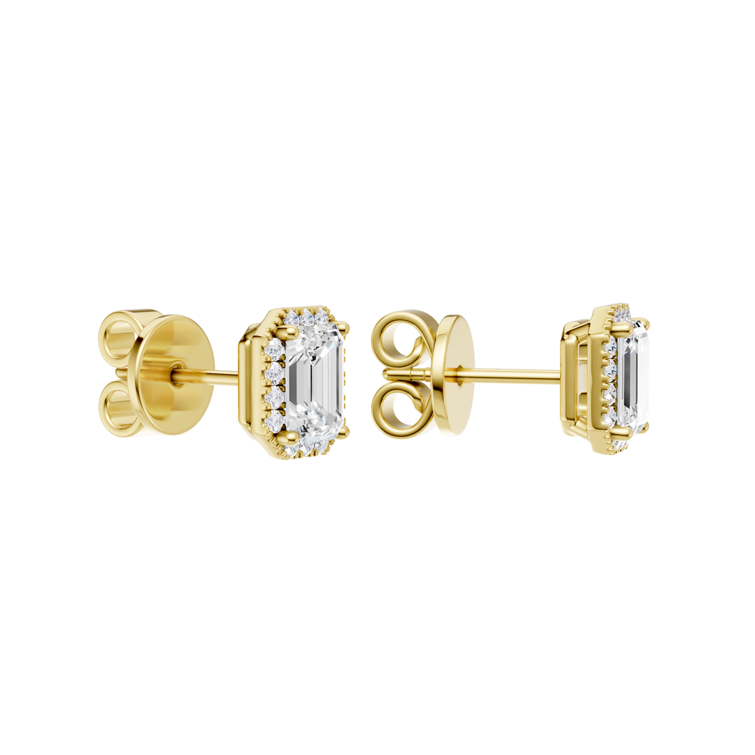 Petite Halo Stud Earrings (Emerald) in 14K Yellow Gold – Silvadi Jewelry Aurora CO