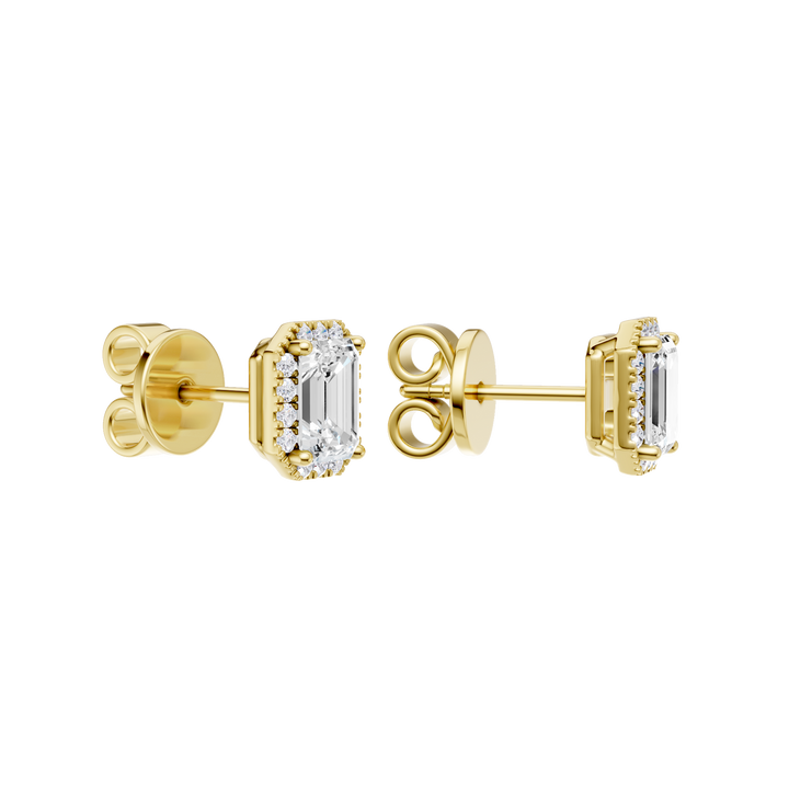 Petite Halo Stud Earrings (Emerald) in 14K Yellow Gold – Silvadi Jewelry Aurora CO