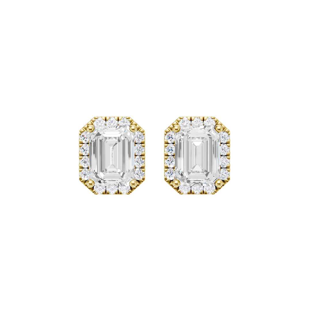 Petite Halo Stud Earrings (Emerald) in 14K Yellow Gold – Silvadi Jewelry Aurora CO
