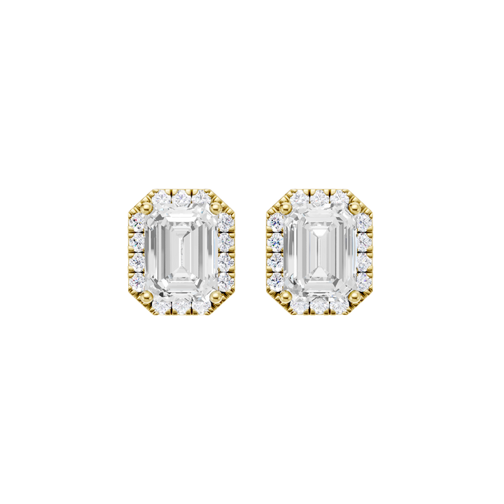 Petite Halo Stud Earrings (Emerald) in 14K Yellow Gold – Silvadi Jewelry Aurora CO