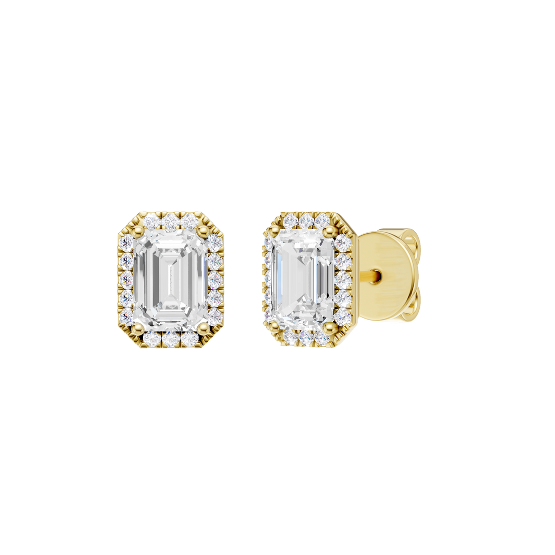 Petite Halo Stud Earrings (Emerald) in 14K Yellow Gold – Silvadi Jewelry Aurora CO