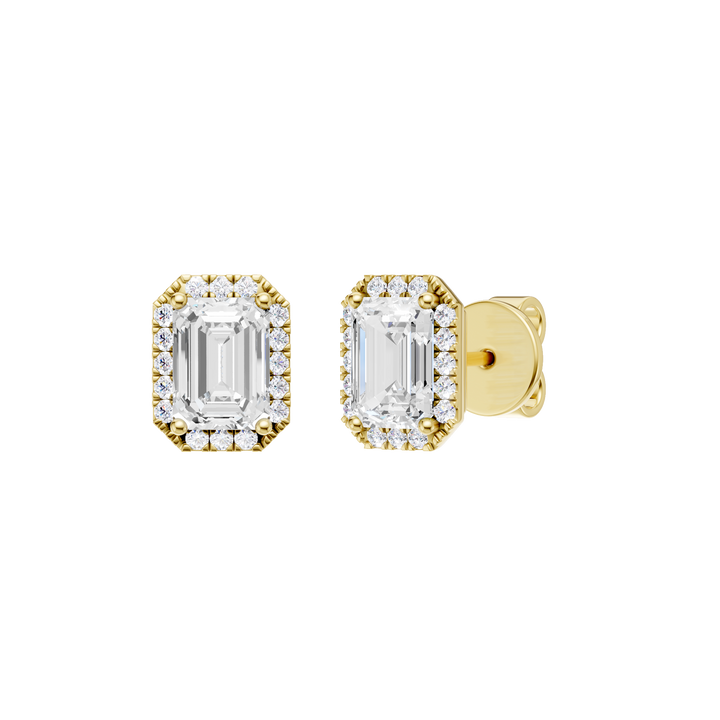 Petite Halo Stud Earrings (Emerald) in 14K Yellow Gold – Silvadi Jewelry Aurora CO