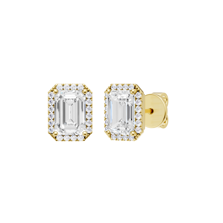 Petite Halo Stud Earrings (Emerald) in 14K Yellow Gold – Silvadi Jewelry Aurora CO