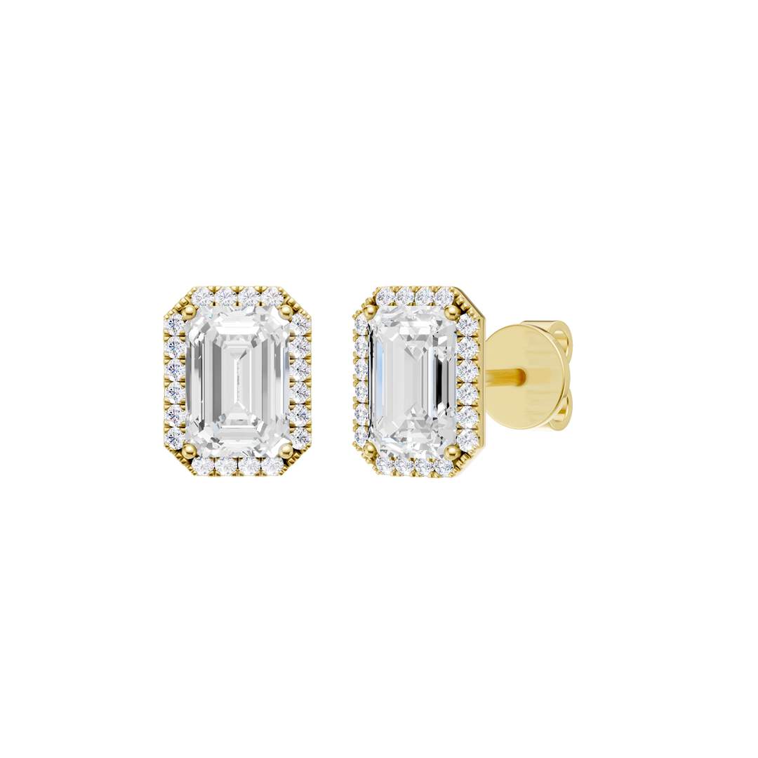 Petite Halo Stud Earrings (Emerald) in 14K Yellow Gold – Silvadi Jewelry Aurora CO