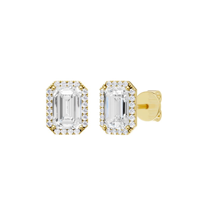 Petite Halo Stud Earrings (Emerald) in 14K Yellow Gold – Silvadi Jewelry Aurora CO