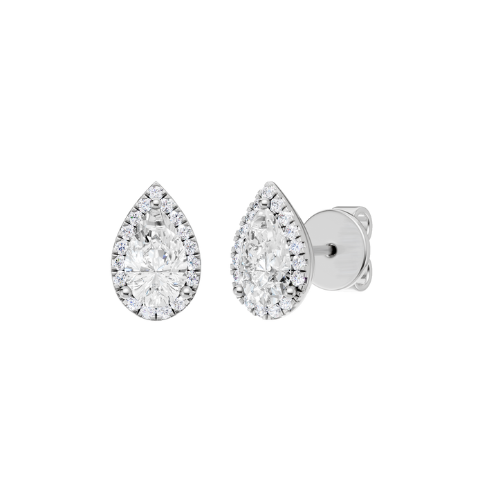 Petite Halo Stud Earrings (Pear) in 14K White Gold – Silvadi Jewelry Aurora CO