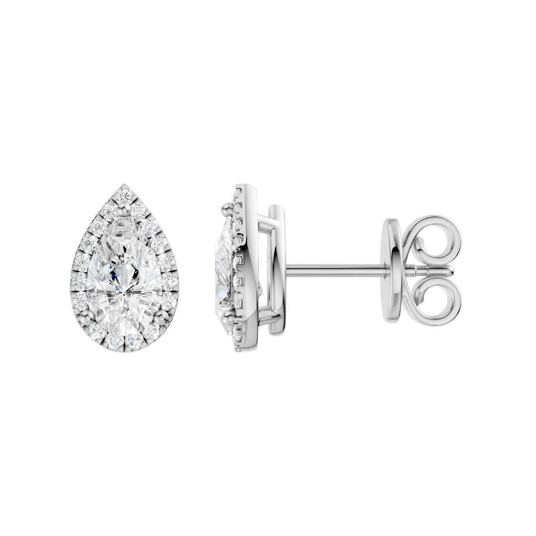 Petite Halo Stud Earrings (Pear) in 14K White Gold – Silvadi Jewelry Aurora CO
