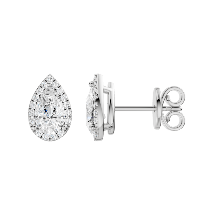Petite Halo Stud Earrings (Pear) in 14K White Gold – Silvadi Jewelry Aurora CO